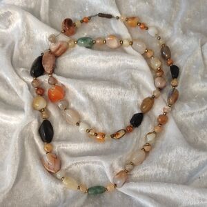 Multicolor 34-in Stone Bead Necklace W/Gold Tone Spacers  - Barrel Clasp